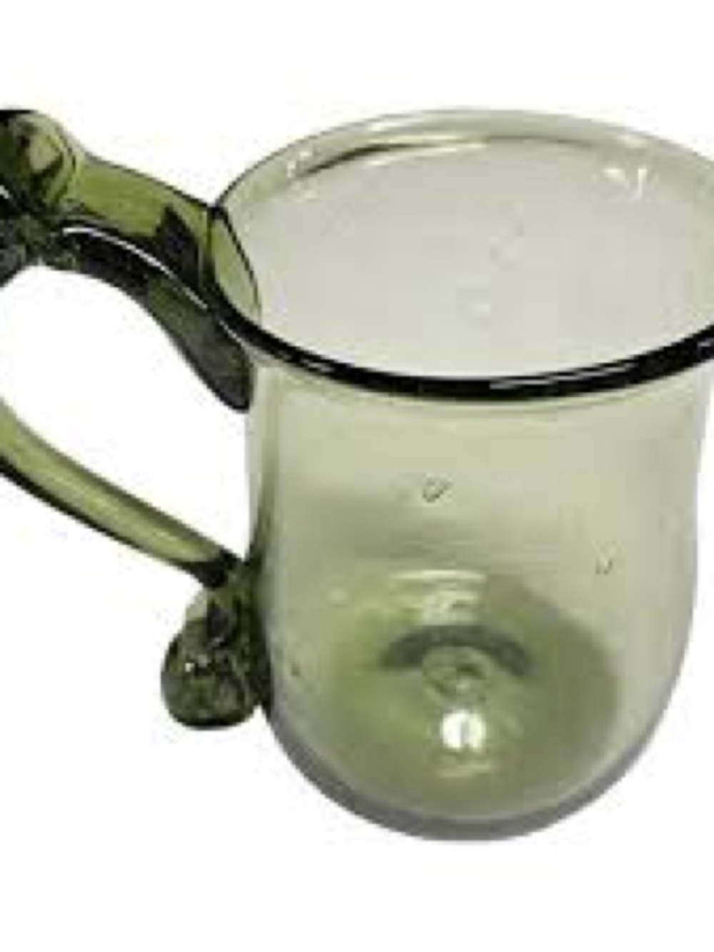Handblown Green Glass Mug Stein Pitcher Planter with Curved Handle Jamestown